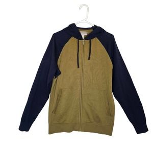 Duluth Trading Co Med Full Zip Sweater with Hood Army Green/Navy